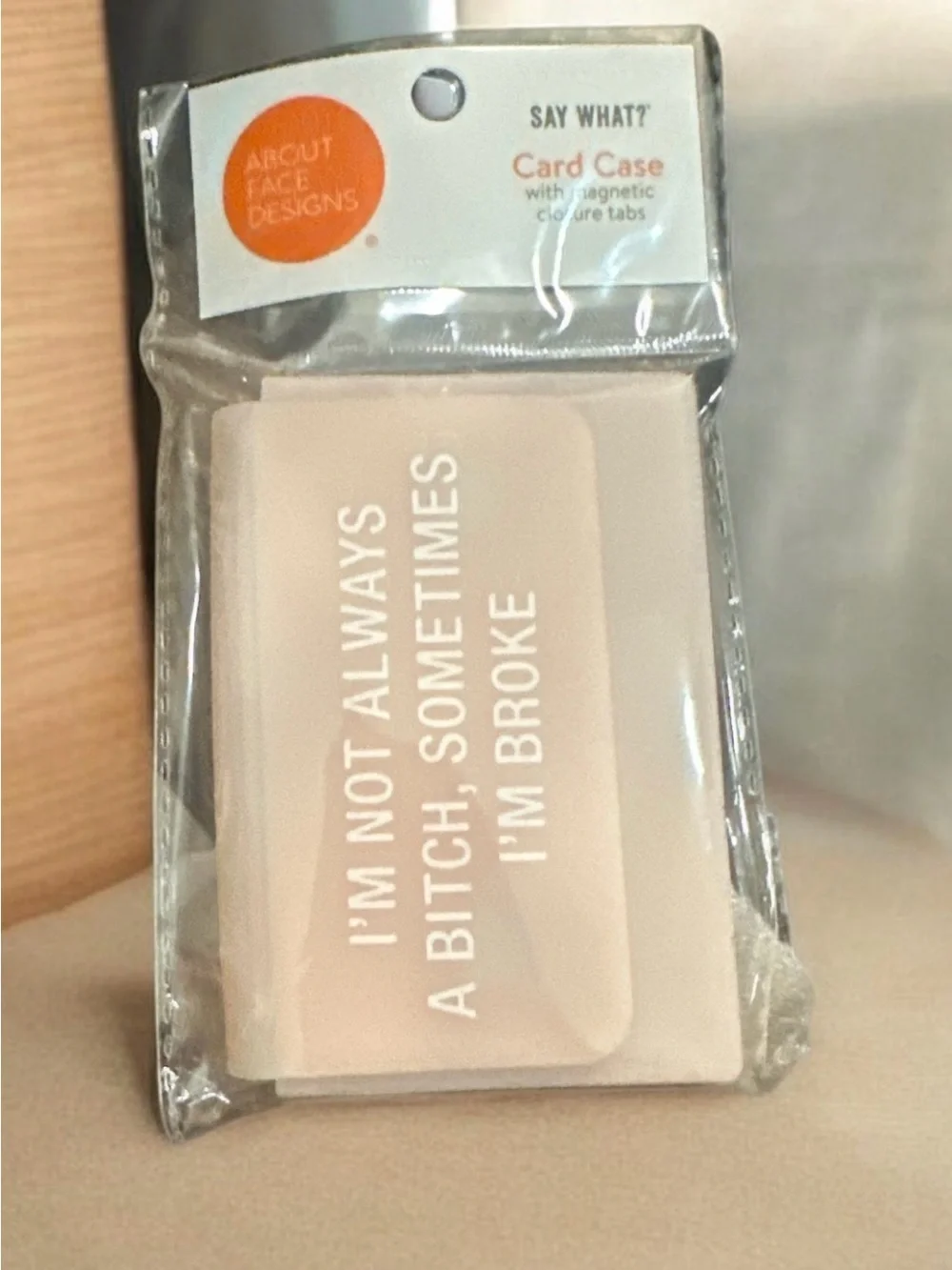 Pink Statement Card Case  with Printed Slogan 1204